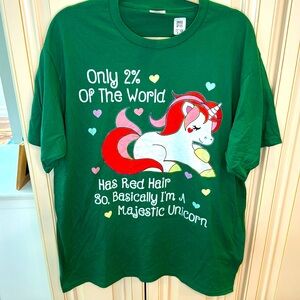 Brand new Red hair, majestic unicorn ginger novelty XL green tshirt